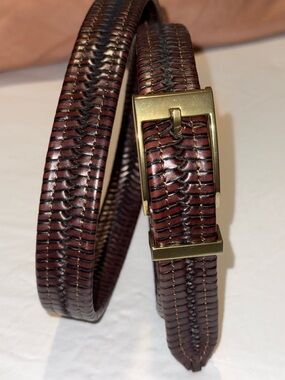 Daniel Cremieux Braided Burgundy Leather Belt with Gold Buckle